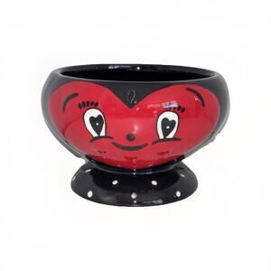 Johanna Parker Valentine’s Day Bowl Black Red Heart Face Carnival Cottage Small